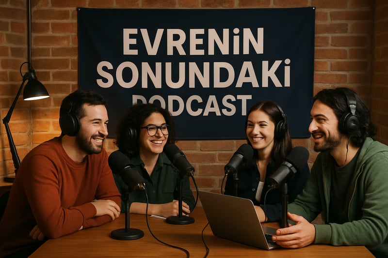 Evrenin Sonundaki Podcast ekibi ve podcast kaydından bir an
